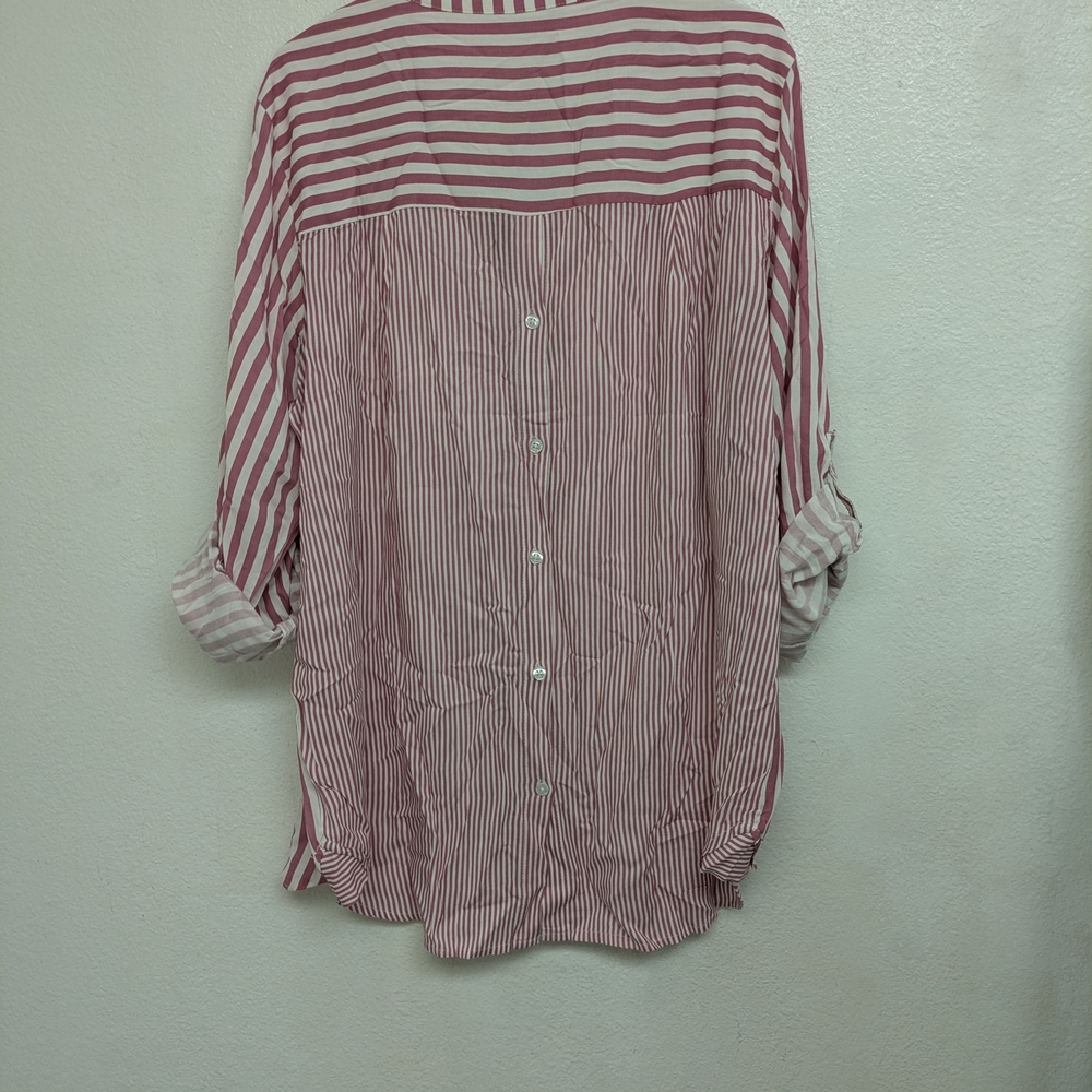 Cato Pink and White Striped Button-Down Shirt - Picture 7 of 8